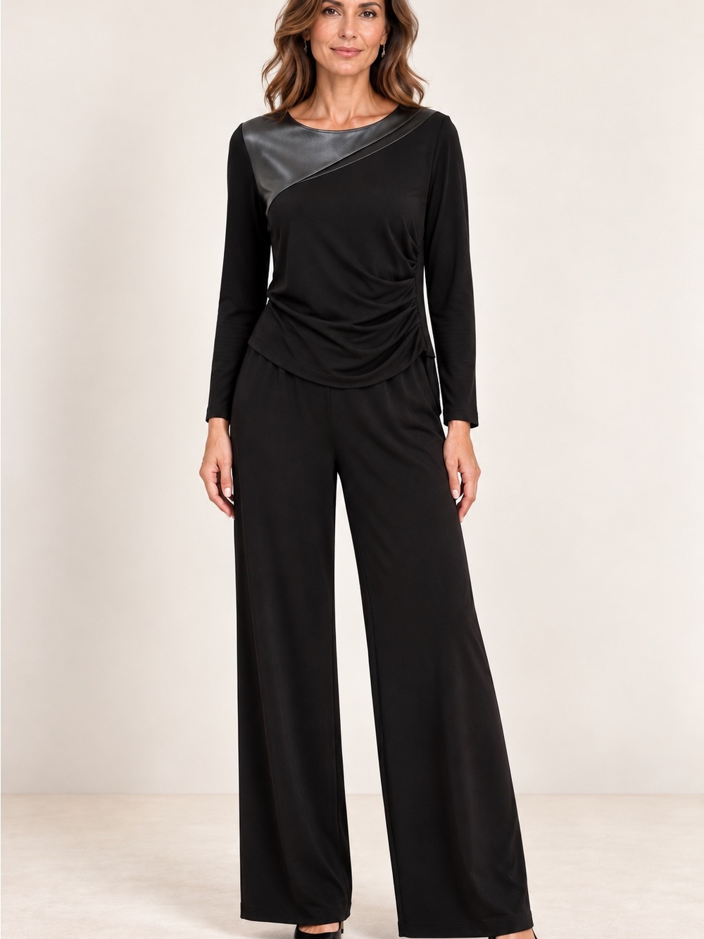 RalphLauren fauxleather cutout design flattering waist wrap jersey jumpsuit